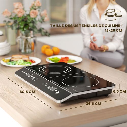 Plaque à Induction Portable 2 Feux 3500w Réglable Noir