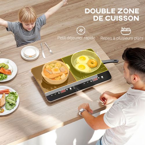Plaque à Induction Portable 2 Feux 3500w Réglable Noir