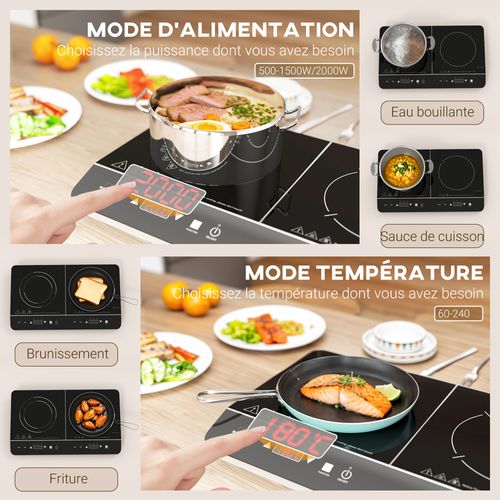 Plaque à Induction Portable 2 Feux 3500w Réglable Noir