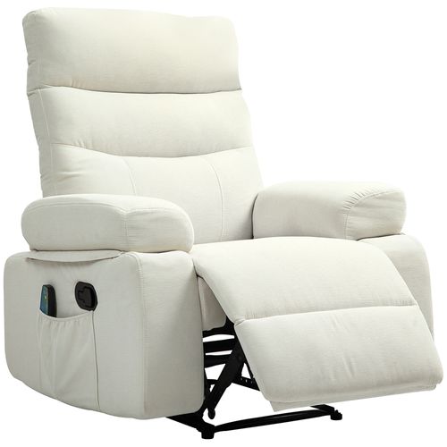 Fauteuil De Massage Relaxation Inclinable Chauffant Tissu Blanc Cassé