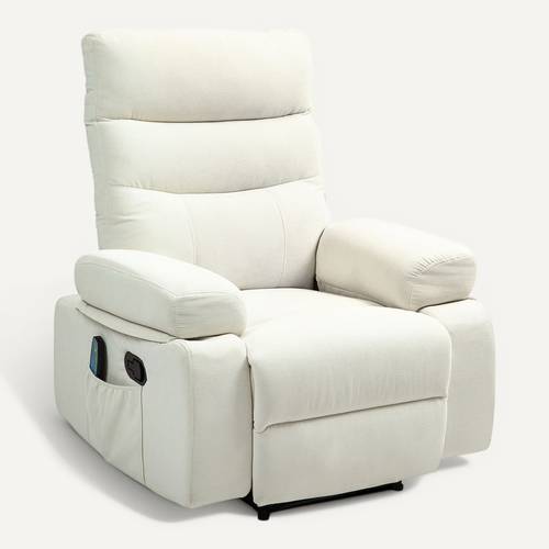 Fauteuil De Massage Relaxation Inclinable Chauffant Tissu Blanc Cassé