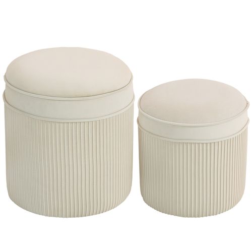 Lot De 2 Poufs Coffres 2 En 1 Velours Côtelé Crème