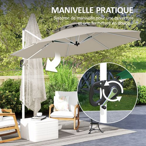 Parasol Déporté Octogonal Inclinable Rotatif Dia. 3 X 2,5 M Gris Clair