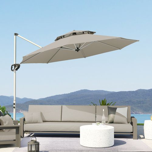 Parasol Déporté Octogonal Inclinable Rotatif Dia. 3 X 2,5 M Gris Clair