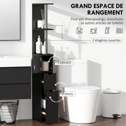 Colonne Salle De Bain - 2 Tiroirs, 2 étagères, Porte - Mdf Métal