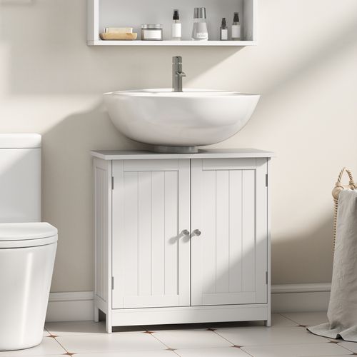 Meuble Sous Vasque Effet Lambris 2 Portes étagère Blanc