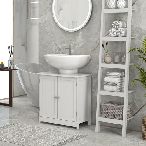 Meuble Sous Vasque Effet Lambris 2 Portes étagère Blanc