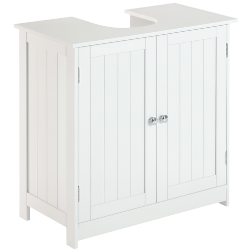 Meuble Sous Vasque Effet Lambris 2 Portes étagère Blanc