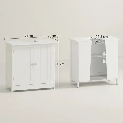 Meuble Sous Vasque Effet Lambris 2 Portes étagère Blanc