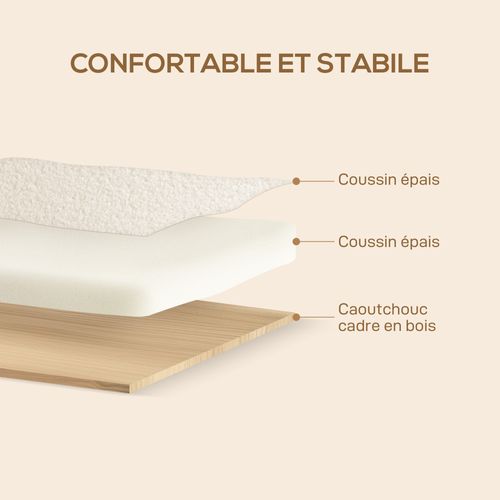 Fauteuil Lounge Style Nordique Effet Laine Bouclée Structure Bois