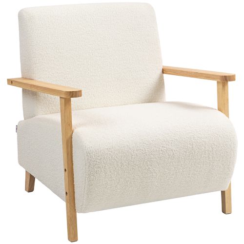Fauteuil Lounge Style Nordique Effet Laine Bouclée Structure Bois