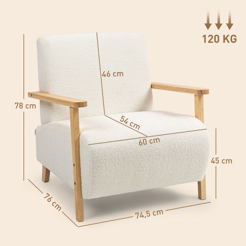 Fauteuil Lounge Style Nordique Effet Laine Bouclée Structure Bois