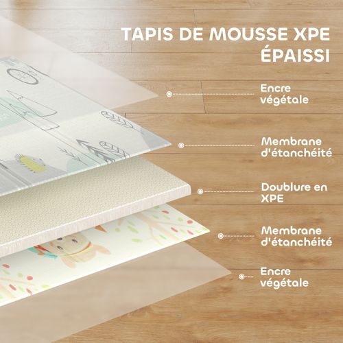 Tapis De Jeu Bébé Pliable Réversible Motif Animaux Forêt Dim. 200 X 150 X 1,5 Cm