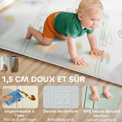 Tapis De Jeu Bébé Pliable Réversible Motif Animaux Forêt Dim. 200 X 150 X 1,5 Cm