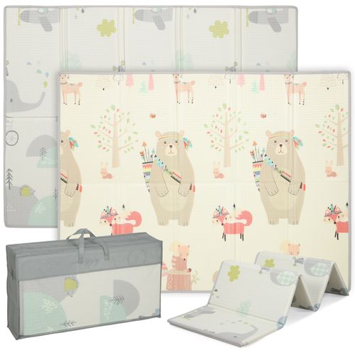 Tapis De Jeu Bébé Pliable Réversible Motif Animaux Forêt Dim. 200 X 150 X 1,5 Cm