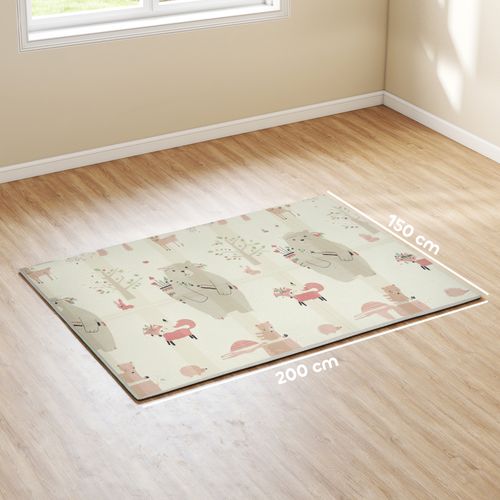 Tapis De Jeu Bébé Pliable Réversible Motif Animaux Forêt Dim. 200 X 150 X 1,5 Cm