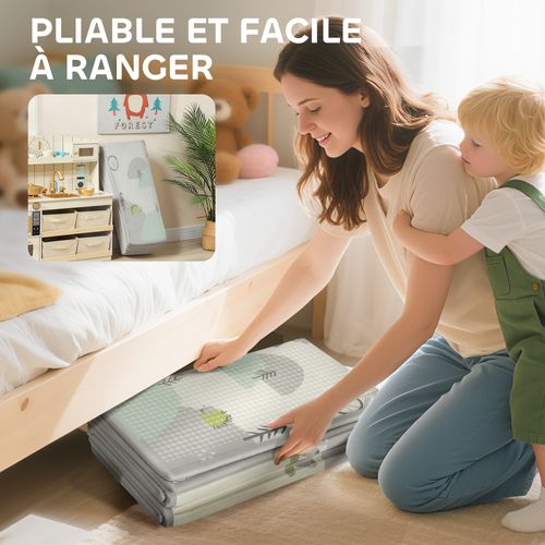 Tapis De Jeu Bébé Pliable Réversible Motif Animaux Forêt Dim. 200 X 150 X 1,5 Cm