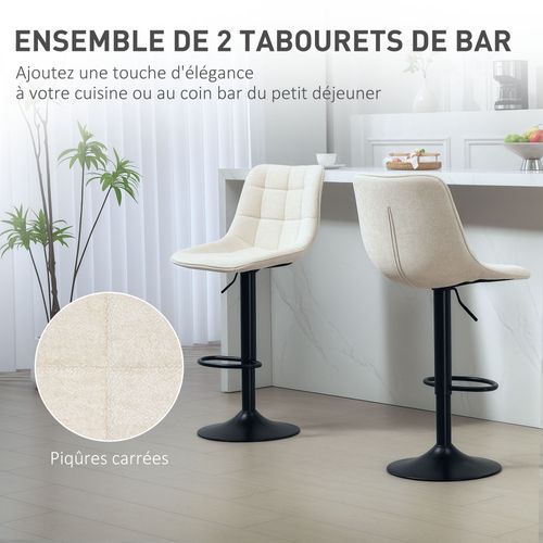 Lot De 2 Tabourets De Bar Design Tissu Finition Chenille Beige
