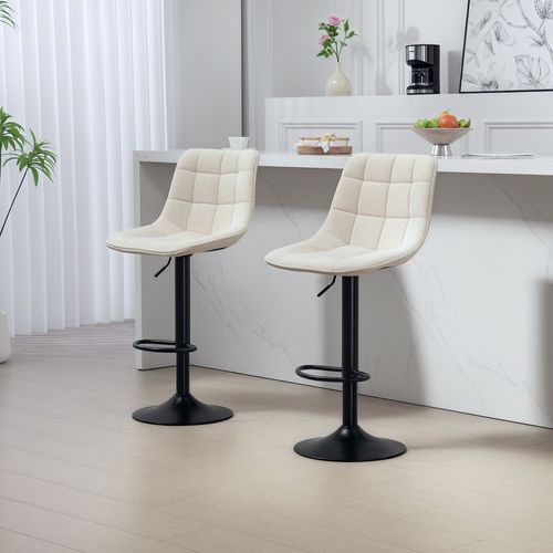 Lot De 2 Tabourets De Bar Design Tissu Finition Chenille Beige