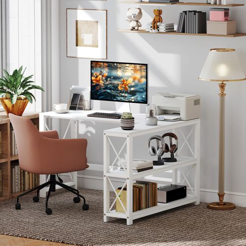 Bureau D'angle Modulable Multi-rangement Métal Panneaux Blanc