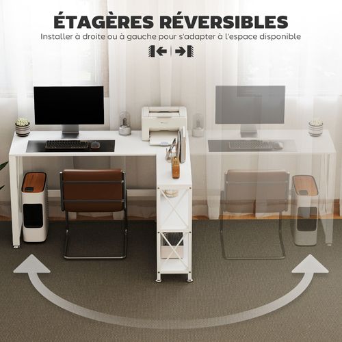 Bureau D'angle Modulable Multi-rangement Métal Panneaux Blanc