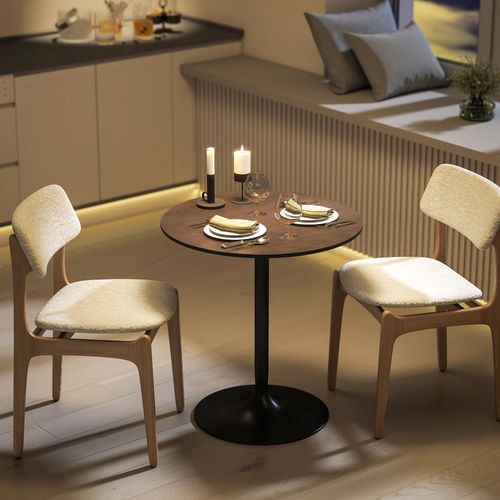 Table De Salle à Manger Ronde 2 Personnes Dia.70 Cm Acier Noir Effet Bois Noyer