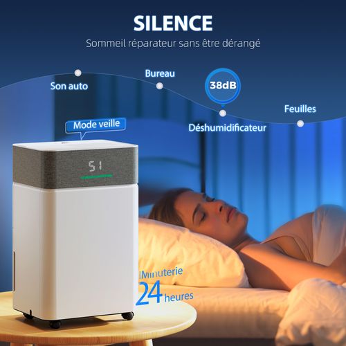 Déshumidificateur D'air 20l/jour Mobile Silencieux Réservoir 4,5l Timer 24h écran LED