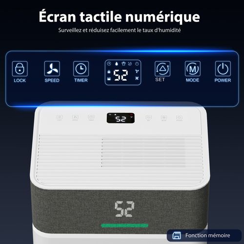 Déshumidificateur D'air 20l/jour Mobile Silencieux Réservoir 4,5l Timer 24h écran LED