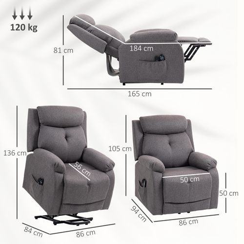 Fauteuil Releveur Électrique Massant Chauffant Inclinable Tissu Gris