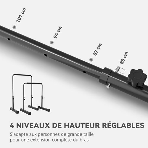 Station à Dips - Barres Parallèles à Dips - H.80-100 Cm - Acier Noir
