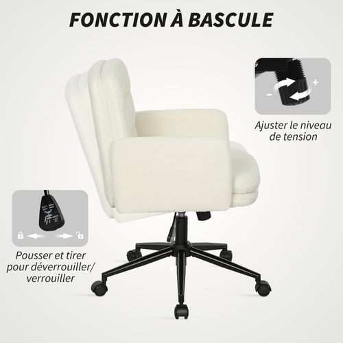 Chaise De Bureau Bouclette Crème Grand Confort Piètement Acier Noir