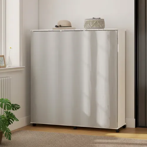 Armoire Penderie Mobile Sur Roulettes 2 Tringles 2 étagères Rideau