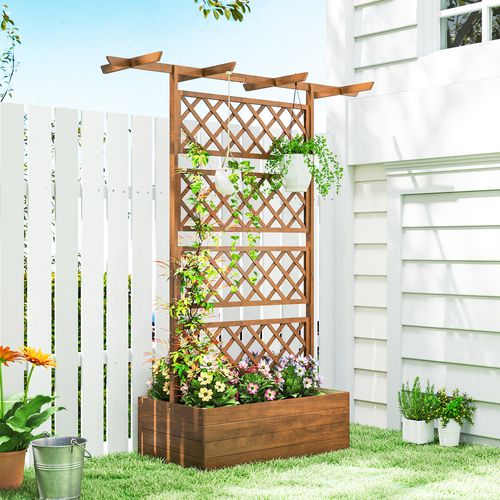 Jardinière Treillis Haut Central Avec Poutres Bois