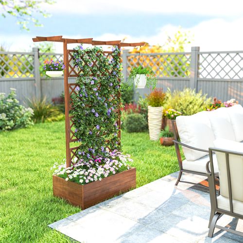 Jardinière Treillis Haut Central Avec Poutres Bois