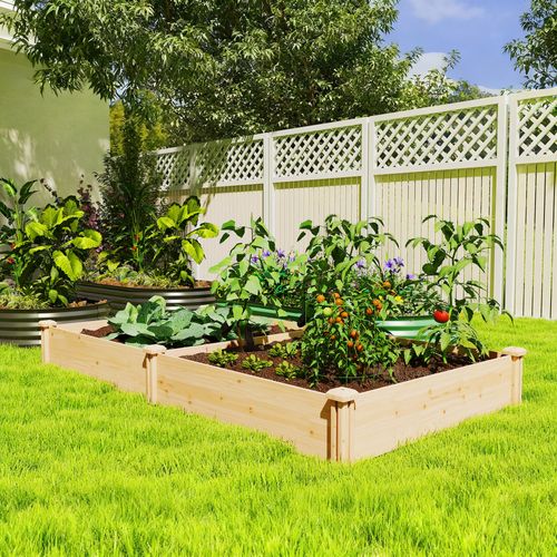 Carré Potager De Jardin En Bois 2 Compartiments Dim. Totales 235 X 121 X 26 Cm