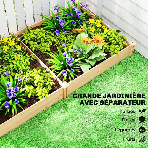 Carré Potager De Jardin En Bois 2 Compartiments Dim. Totales 235 X 121 X 26 Cm
