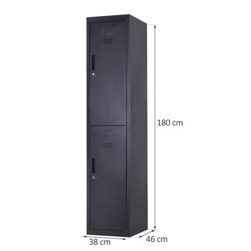 Vestiaire Métallique 2 Portes Verrouillables - 2 Tringles, 4 étagères - Acier