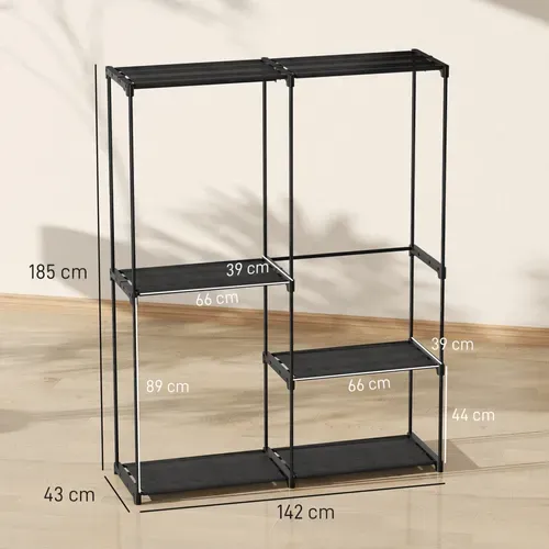 Armoire Penderie 3 Barres De Suspension 4 étagères Métal Pvc Non Tissé Noir