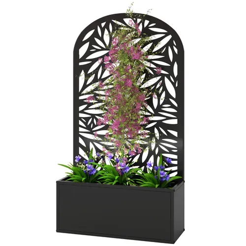 Jardinière Treillis Haut Design Feuillage Métal époxy Noir