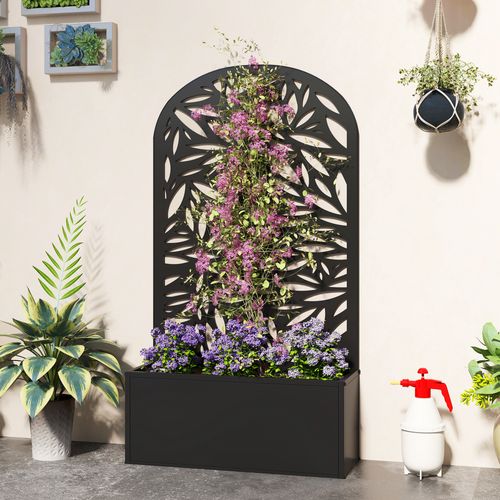 Jardinière Treillis Haut Design Feuillage Métal époxy Noir