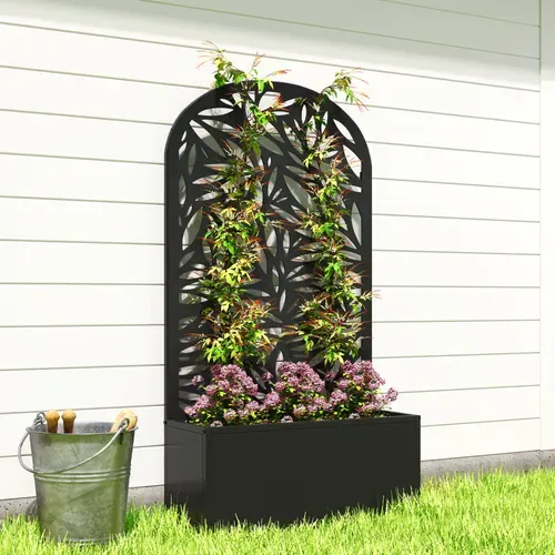 Jardinière Treillis Haut Design Feuillage Métal époxy Noir
