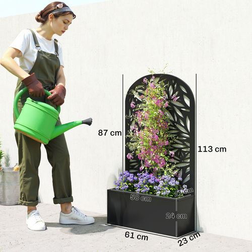Jardinière Treillis Haut Design Feuillage Métal époxy Noir