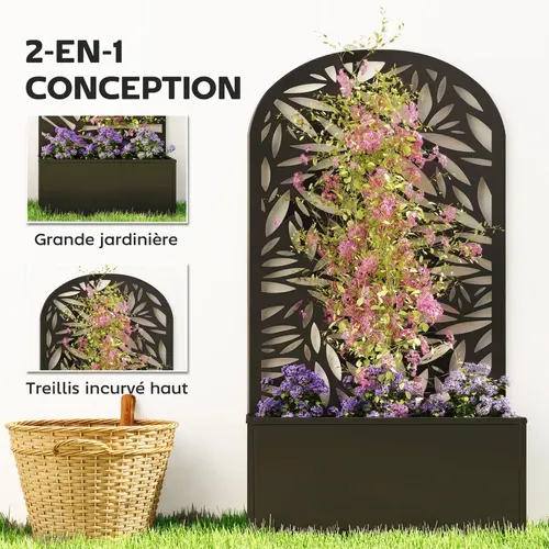 Jardinière Treillis Haut Design Feuillage Métal époxy Noir