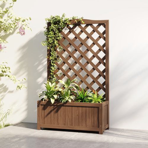 Jardinière Sur Pieds Avec Treillis Bois Verni