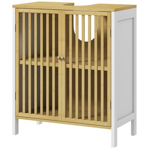 Meuble Sous-vasque 2 Portes étagère Bambou Verni Mdf