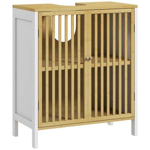 Meuble Sous-vasque 2 Portes étagère Bambou Verni Mdf