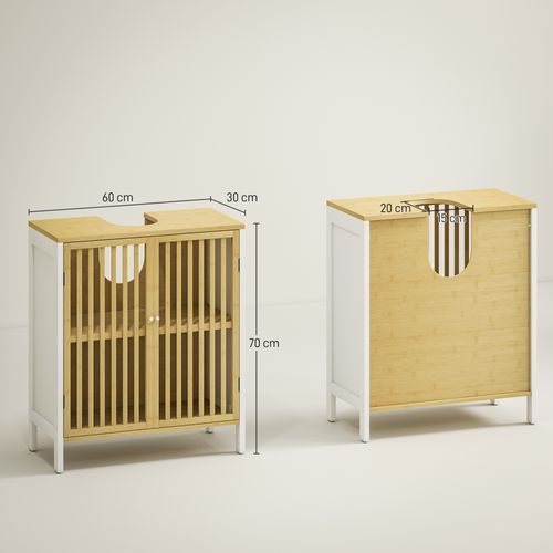 Meuble Sous-vasque 2 Portes étagère Bambou Verni Mdf