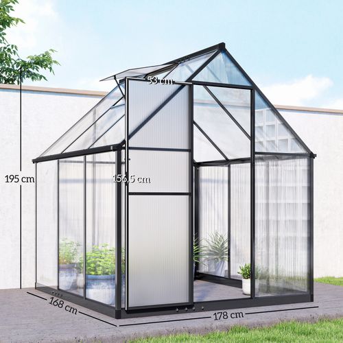 Serre De Jardin Alu Polycarbonate Porte Coulissante Lucarne Noir