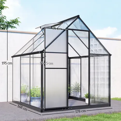 Serre De Jardin Alu Polycarbonate Porte Coulissante Lucarne Noir