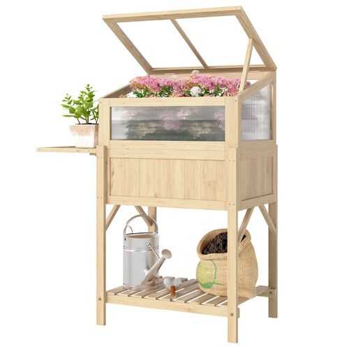 Carré Potager Sur Pieds Avec Serre En Bois Naturel